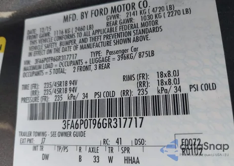 2016 Ford Fusion Se from USA, damaged, VIN 3FA6P0T96GR317717